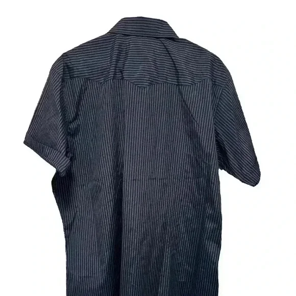 Western Shirt White Horse Short Sleeve brown and navy with pearl snap buttons XL - Picture 2 of 3